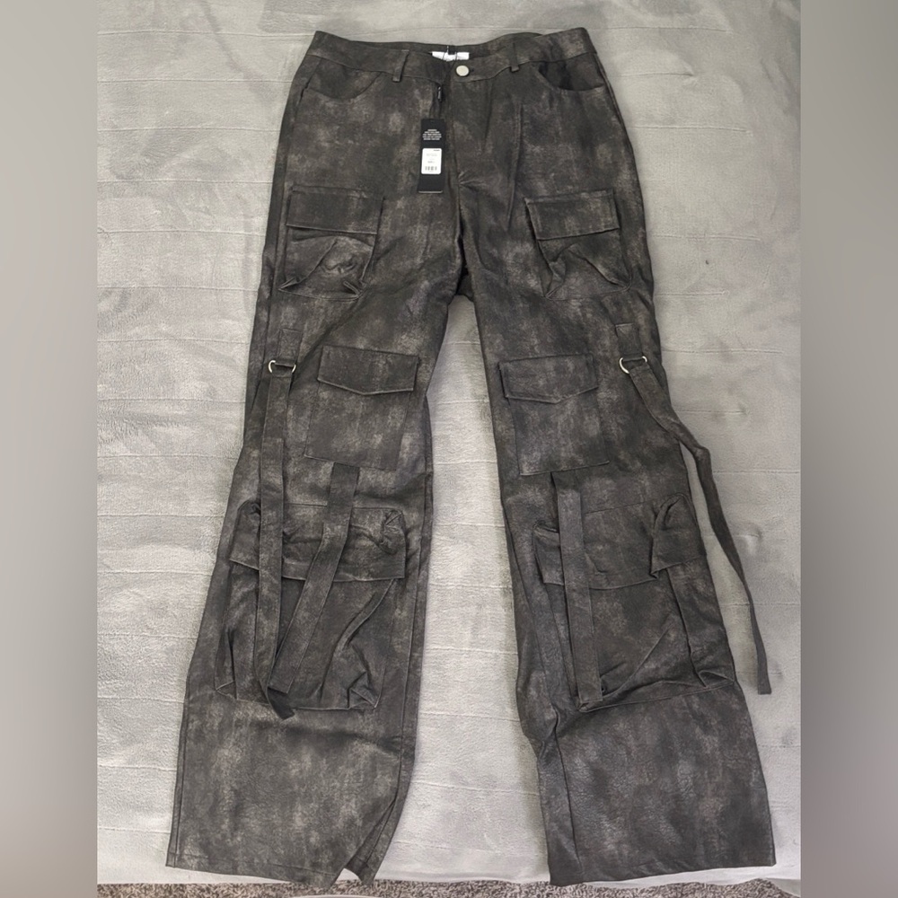 Fashion Nova Blade Washed Faux Leather Cargo Pants - Charcoal
